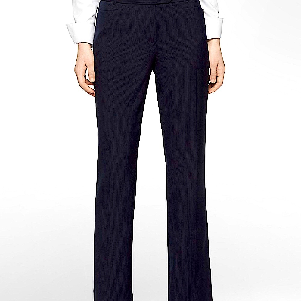 Faconnable  Women Pants Navy Pinstripe Puddle Hem Trousers Size 8